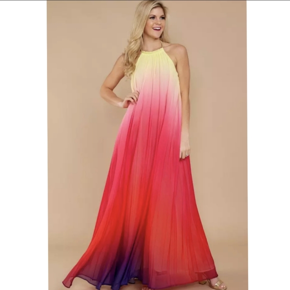 NWT Summer Ombre Sunset Vacation Maxi Dress S: Small-Medium - Picture 1 of 12